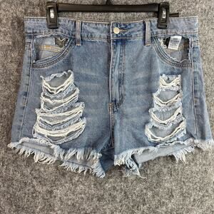 FashionNova Light Blue Wash Distressed Shorts Size 11